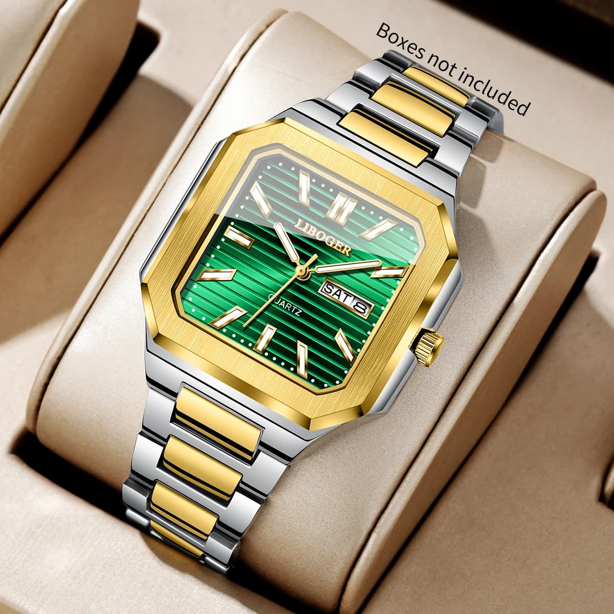 Luxury Square Men Business Watches Stainless Steel Strap Calendar Casual Daily Quartz Wristwatch Relogio Masculino（Without Box）