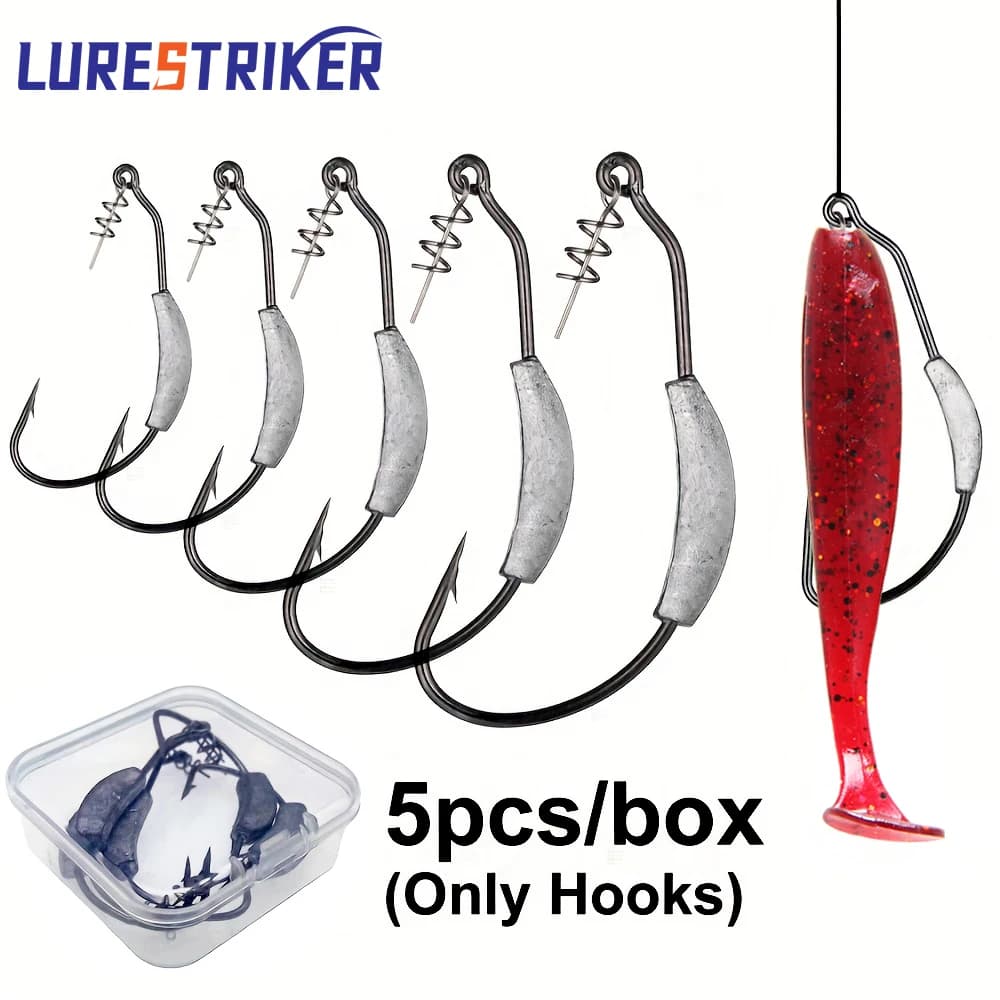 Lurestiker 5 pezzi per scatola 2g 3g 4g 5g 7g 9g Jig Manovella Testa Gancio spinato con perno di bloccaggio a molla Pesca per morbidi Texas Rigs Attrezzatura da pesca