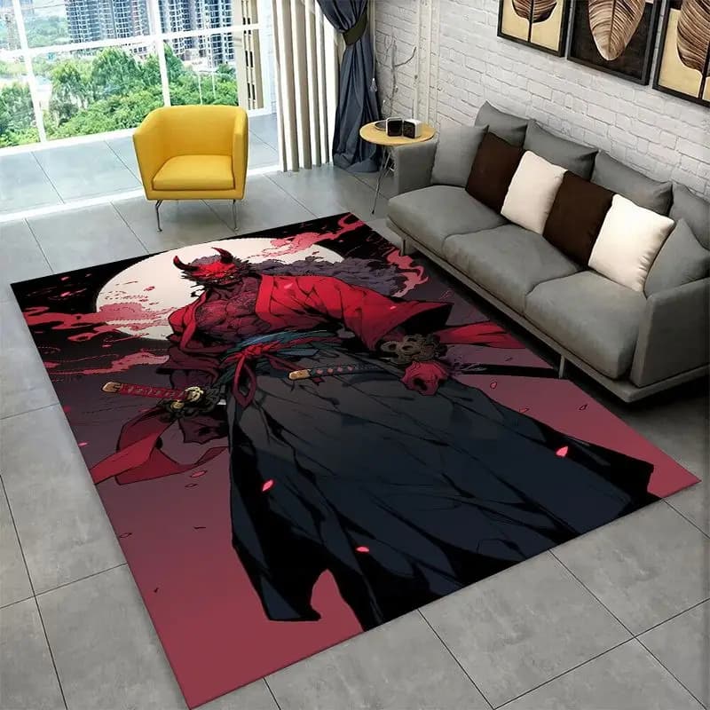 Japan Samurai Art Bushido Katana Cartoon Large Area Rug Non-slip Durable Carpet for Bedroom Living Room Sofa Doormat Floor Mat