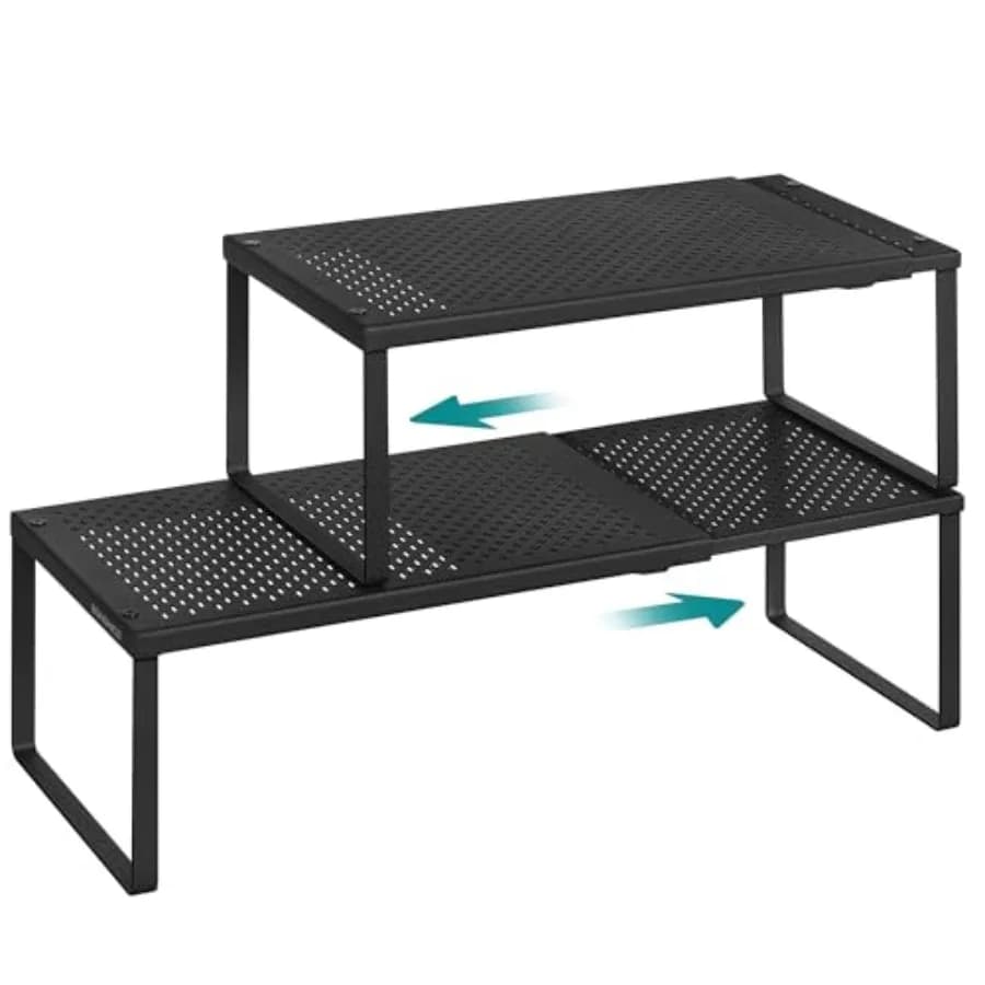 Set di 2 Portaspezie Espandibili, Scaffali da Cucina Salvaspazio, Organizzatori per Armadietti, Ripiani da Tavolo in Metallo Opaco