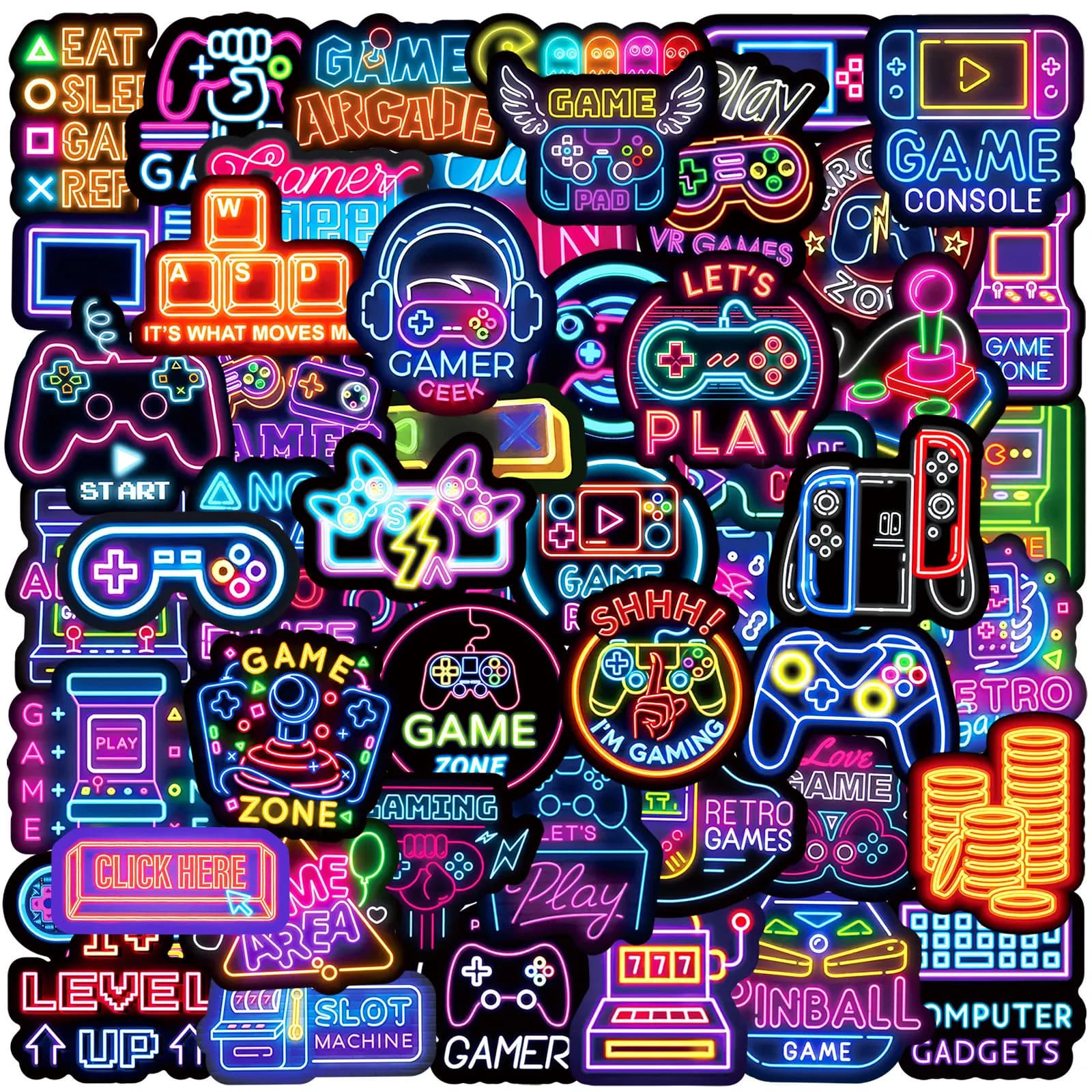50 Pezzi Adesivi Neon a Forma di Controller di Gioco, Adesivi Graffiti Fai-da-Te per Diario, Cover Telefono, Scrapbook Fatto a Mano, Adesivi Estetici
