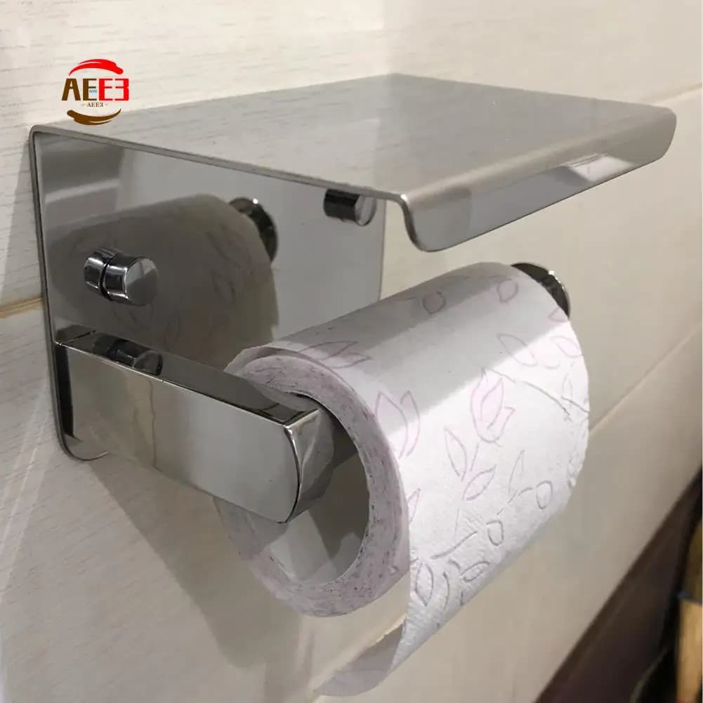 Portarotolo per carta igienica in acciaio inossidabile AEE3-SUS 304 con ripiano per telefono, portarotolo per carta igienica portarotolo
