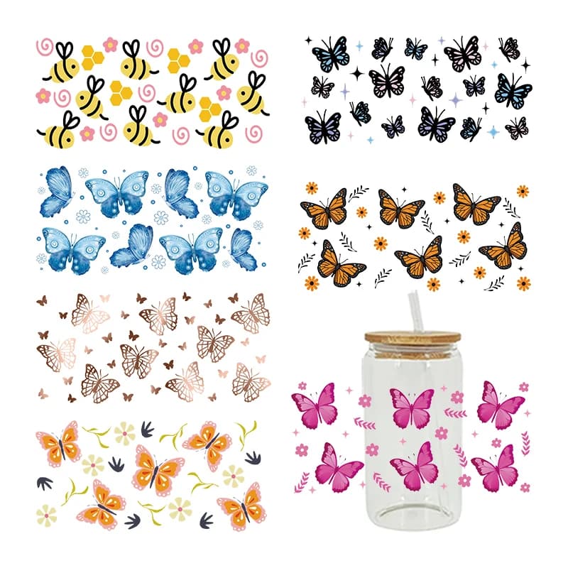 3D UV DTF Transfers Stickers 16oz Cup Wraps Animal Insects Butterfly Bee Printed For DIY Glass Ceramic Metal Leather Etc. D16939