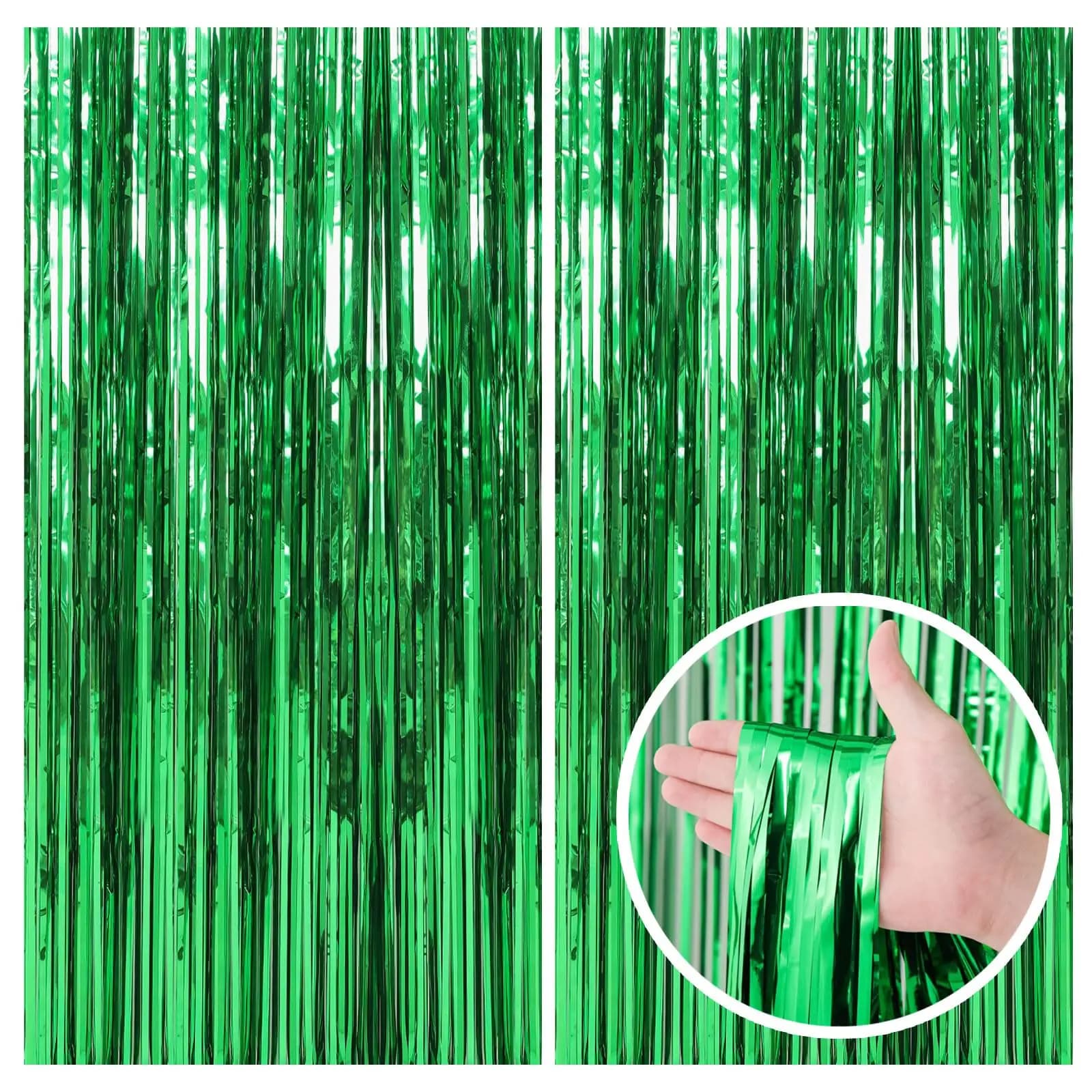 2 confezioni di stelle filanti verdi fondale con frange in lamina tende per cabine fotografiche per compleanno dinosauro decorazioni per feste di Natale