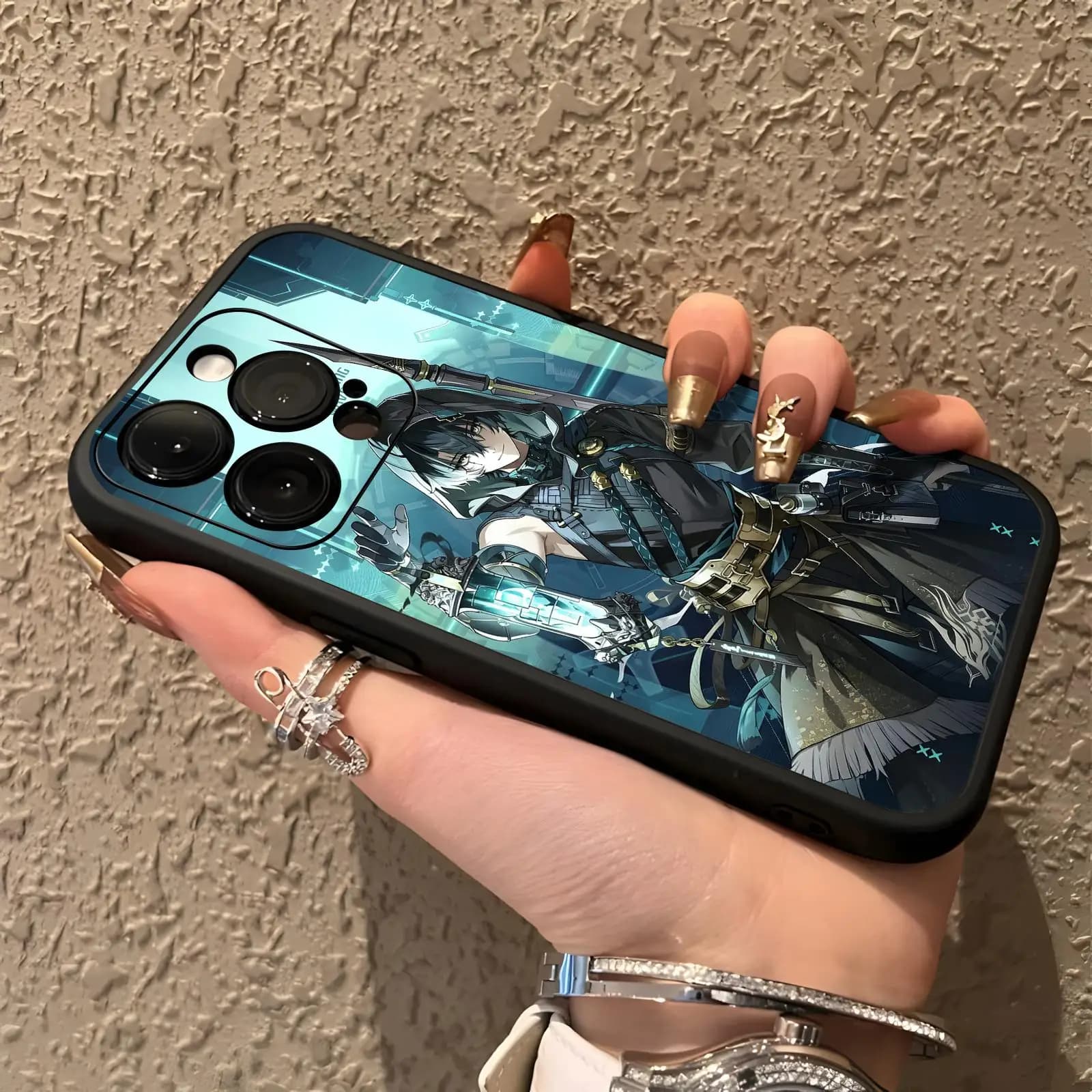 Wuthering Waves jingran Phone Case For iPhone18 17 16 15 14 13 12Plus Mini Pro Max Soft black Shockproof Cover