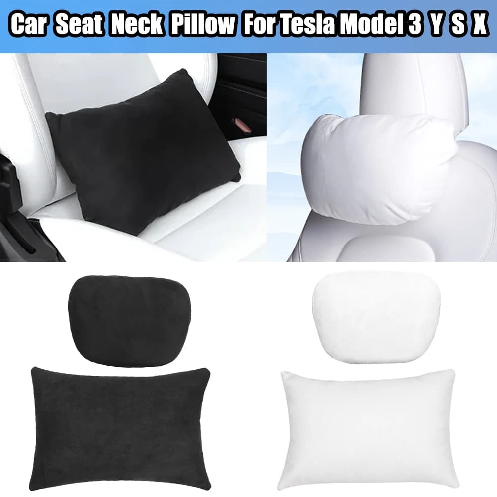 Per Tesla Model 3 YSX Seggiolino auto Poggiatesta Cuscino per il collo Cuscino in pelle scamosciata Comodo poggiatesta Supporto lombare Nero/Bianco