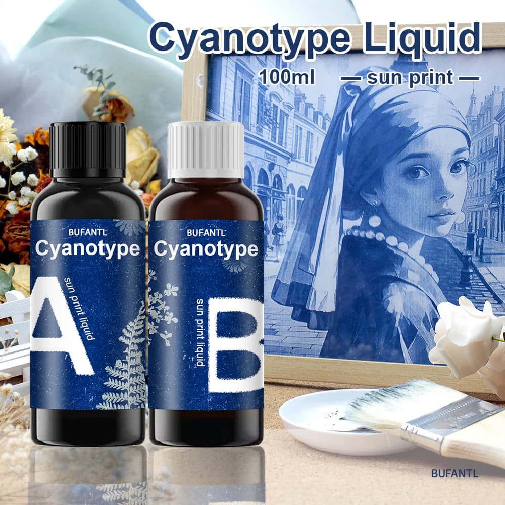Kit liquido cianotipo di carta bianca A5/A6 (50/100 ml) con strumenti tutorial Stampa solare Carta da disegno Kit Sun Art fai da te Principiante