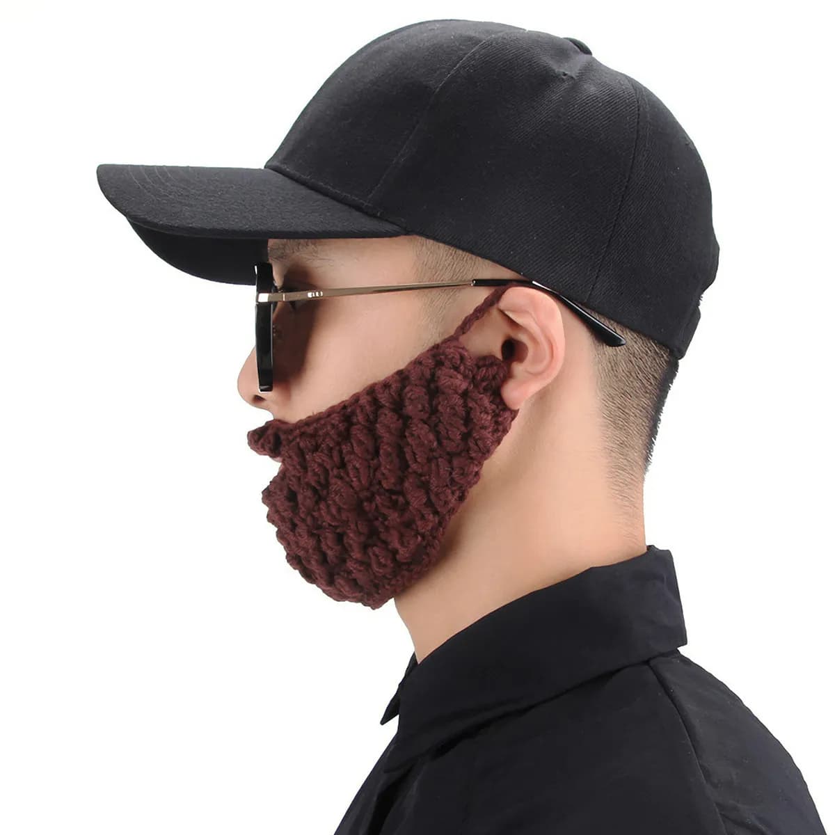 1 Pezzo Maschera Facciale Calda in Lana Lavorata all'Uncinetto con Baffo e Barba Decorativa Rimovibile Traspirante per Inverno e Natale Unisex