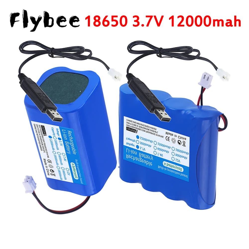 3.7V 18650 12000mAh con fili 18650 Batteria agli ioni di litio per la pesca Luce LED, Altoparlante Bluetooth Fari solari Accessorio