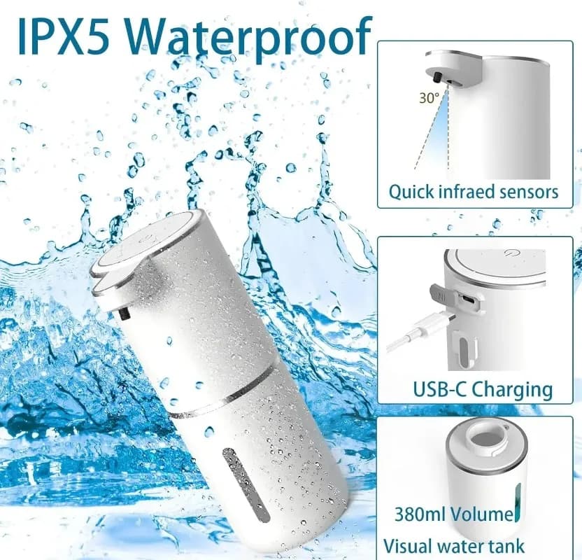 Dispenser di Sapone Intelligente con Sensore per Cucina, Erogatore Automatico di Schiuma Liquida Senza Contatto Ricaricabile, per Bagno, Ristorante