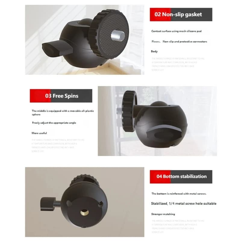Rotating Ball Mount Adapter 1/4inch Female to Male Screw for Camera Tripod Mount Phone Grip 360 Degree Movement