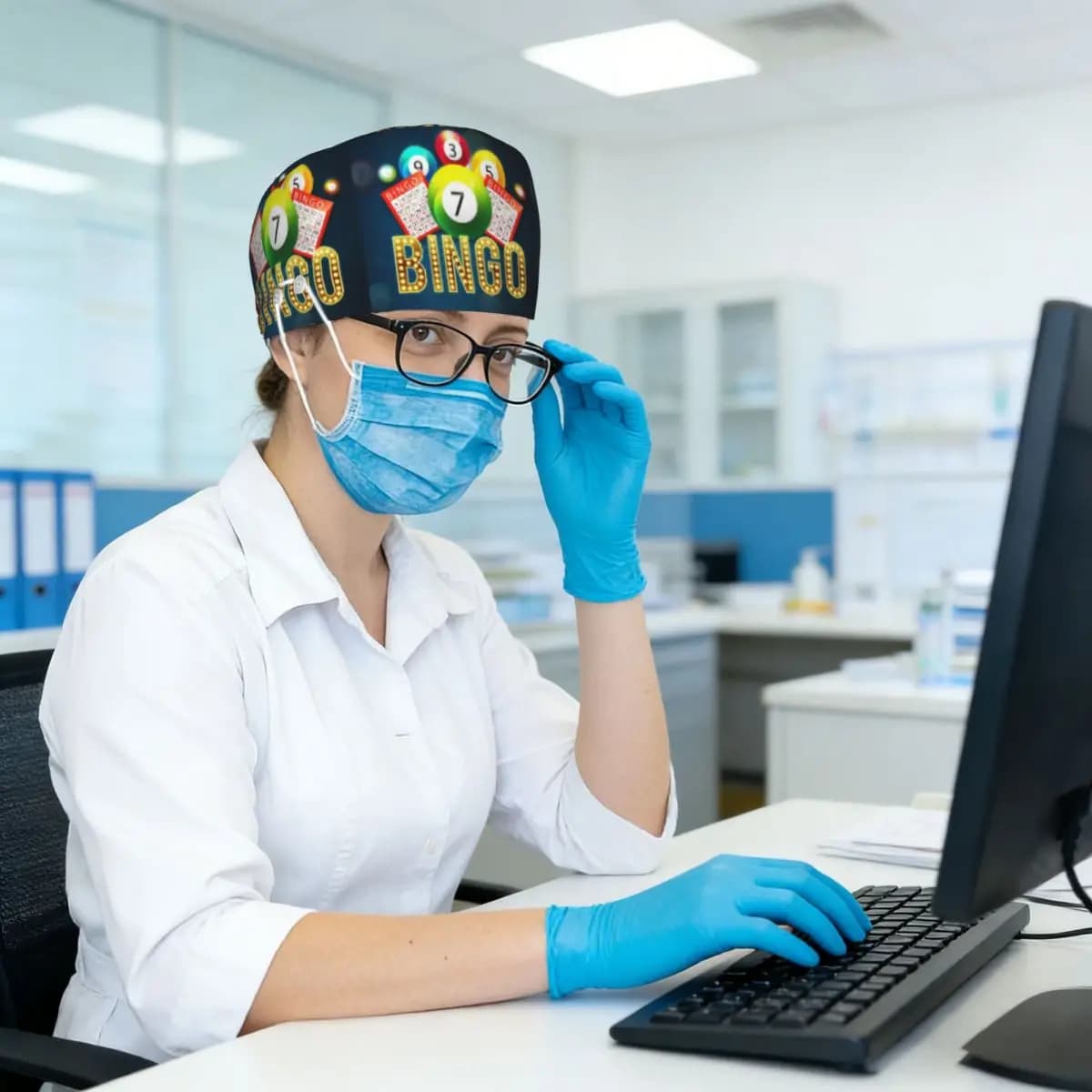 Funny Bingo Game Scrub Hat Doctor Working Surgical Cap Unisex Adjustable Nursing Caps for Dentist