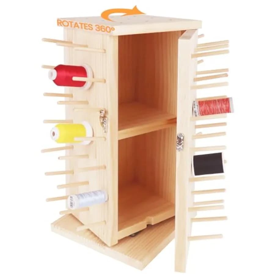 360 ° Portarocchetti in Legno Completamente Girevole/Organizzatore per Filo da Cucito con Scomparti Interni per Cucito, Quilting, Ricamo