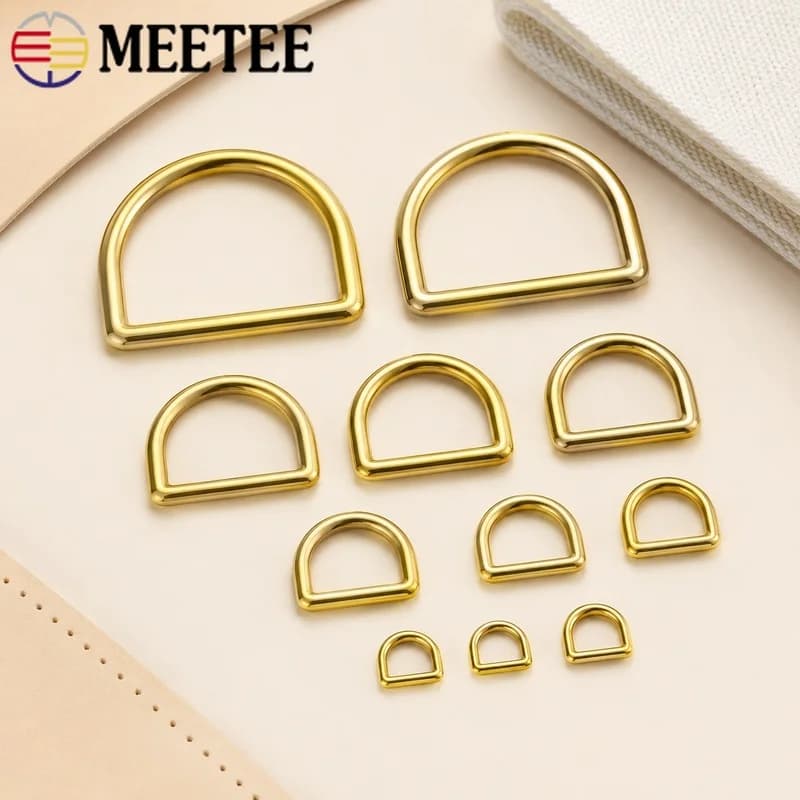 10Pcs 13-44mm Solid Brass D Ring Buckle for Webbing Strap Dog Collar Leather Craft Bag Hardware Accessory Harness Repair Tools