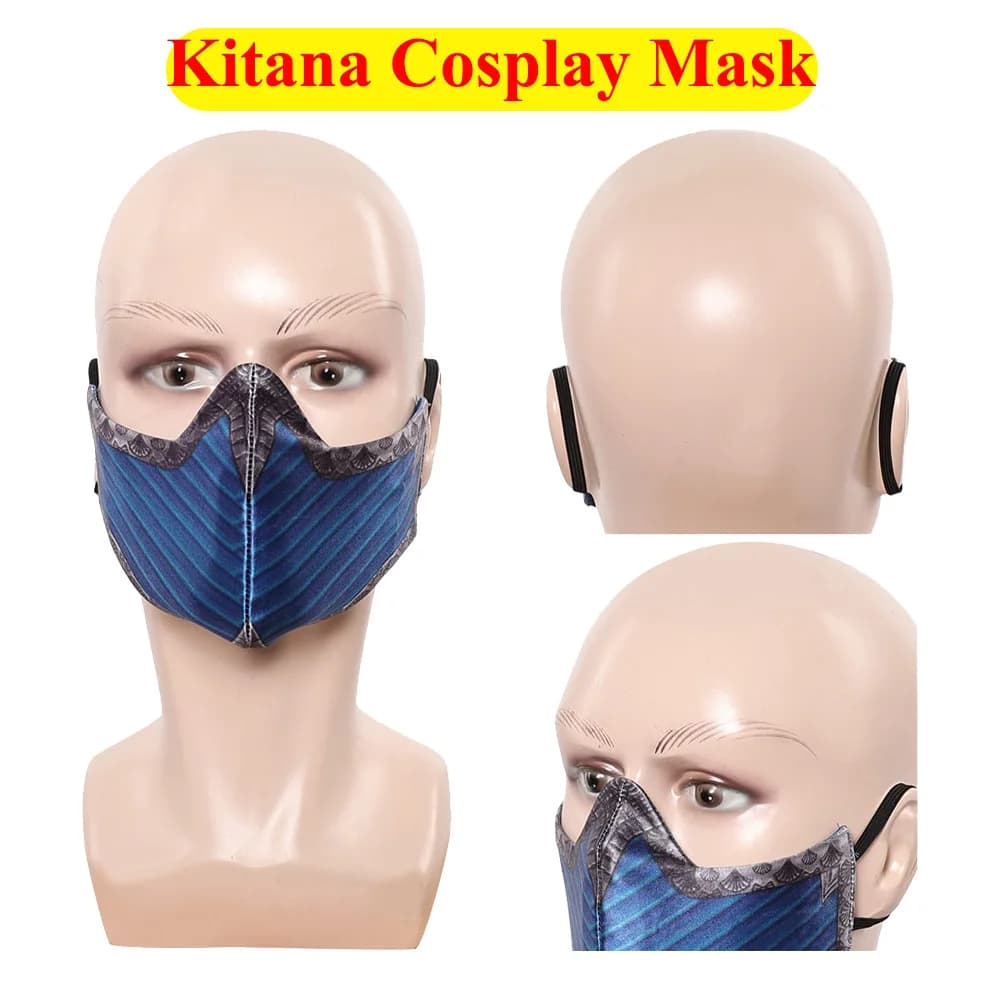 Travestimento Kitana Cosplay Mortal Gioco Kombat Maschera Mezza Faccia Maschere Copricapi Disfraz Puntelli Halloween Party Costume Accessori Regali