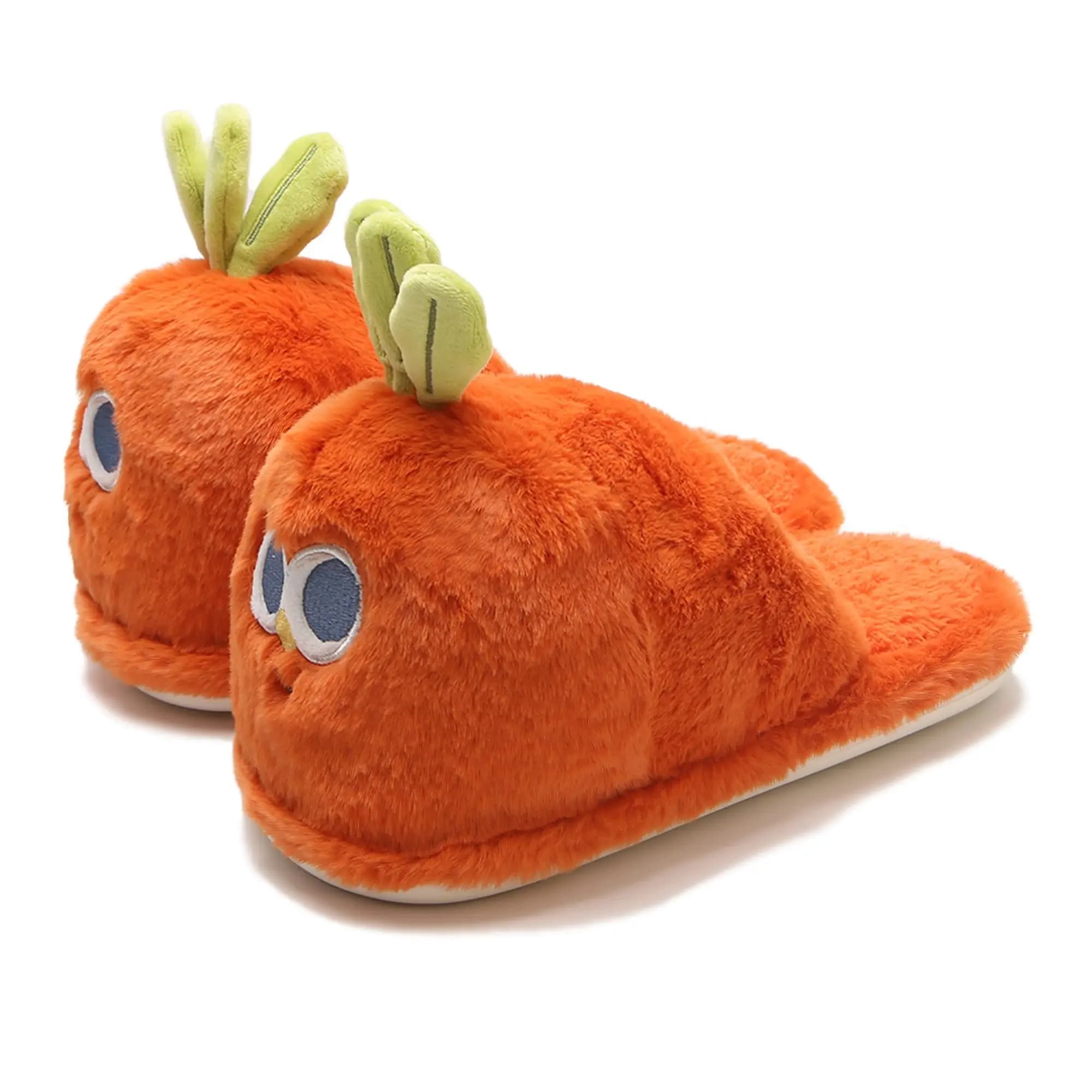 Beautiful orange carrot-shaped slippers for women with flat heel women's hairy vegetable shoes pulled on slides in fur women's footwear