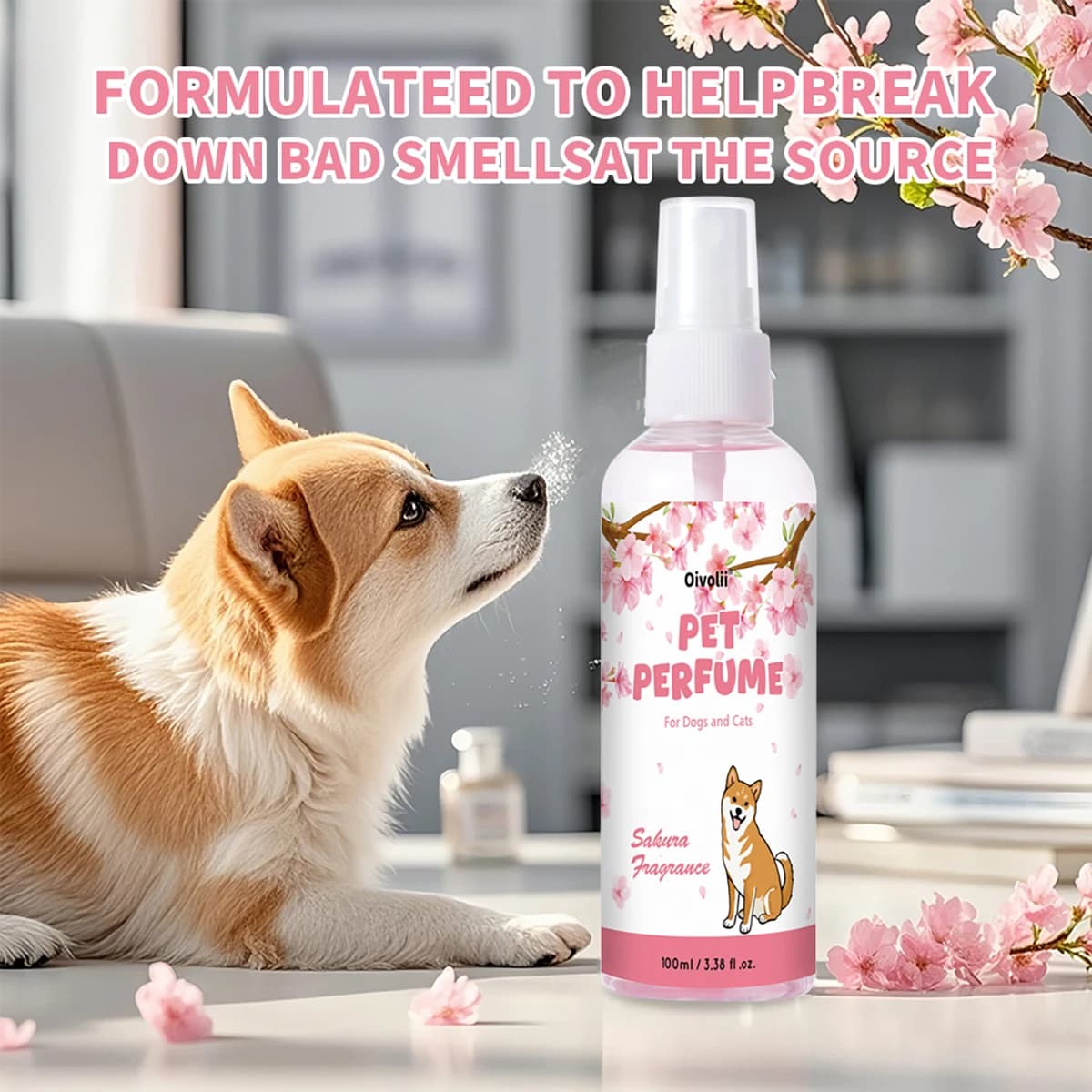 Profumo spray per animali domestici da 100 ml, profumo di sakura, elimina gli odori a lunga durata, per cani e gatti, naturale, sicuro, per tutte le razze, regalo per le vacanze