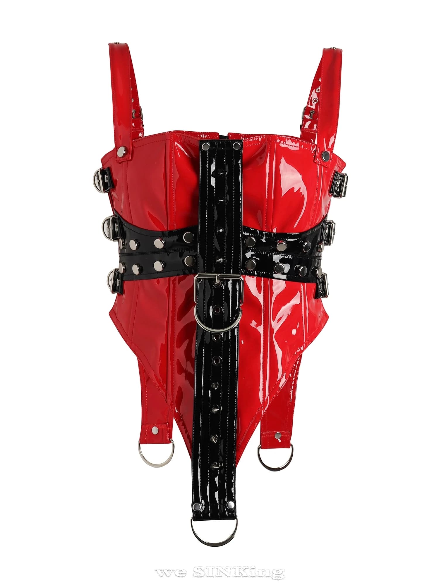 Lautaro Cool Rosso e Nero Patchwork Pelle Verniciata Y2K Canotte Anni 2000 Donne di Lusso Designer Gotico Donna Abbigliamento Streetwear