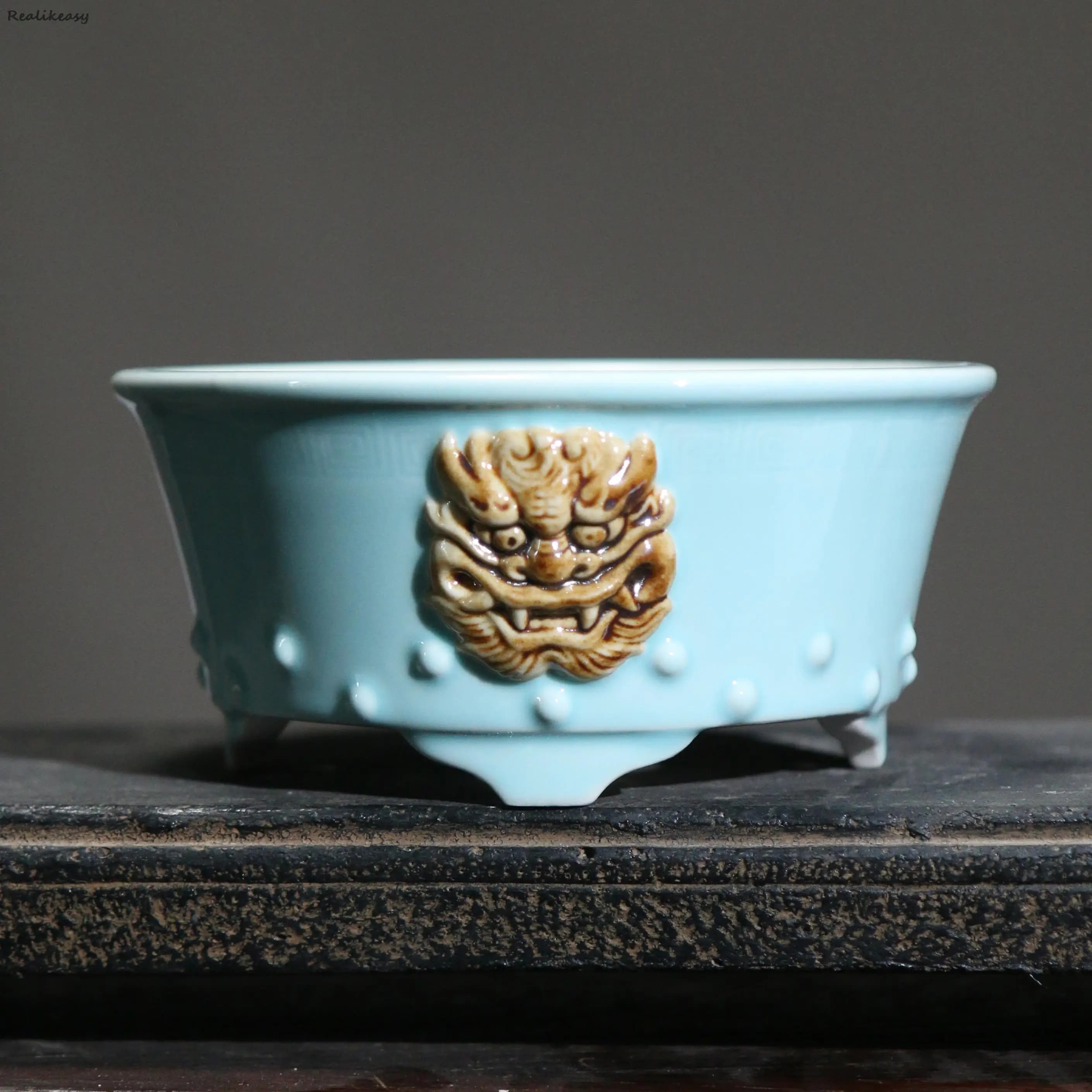 Vase from flowers in purple clay vase from Chinese style ceramic Bonsai glazed multicolored flower pot retro decorative table flower pot LC313