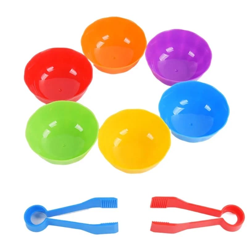 Tazze di classificazione per bambini Set di giocattoli per contare e smistare Colori arcobaleno Ciotole di plastica Pinzette Giocattoli per l'apprendimento delle abilità motorie fini