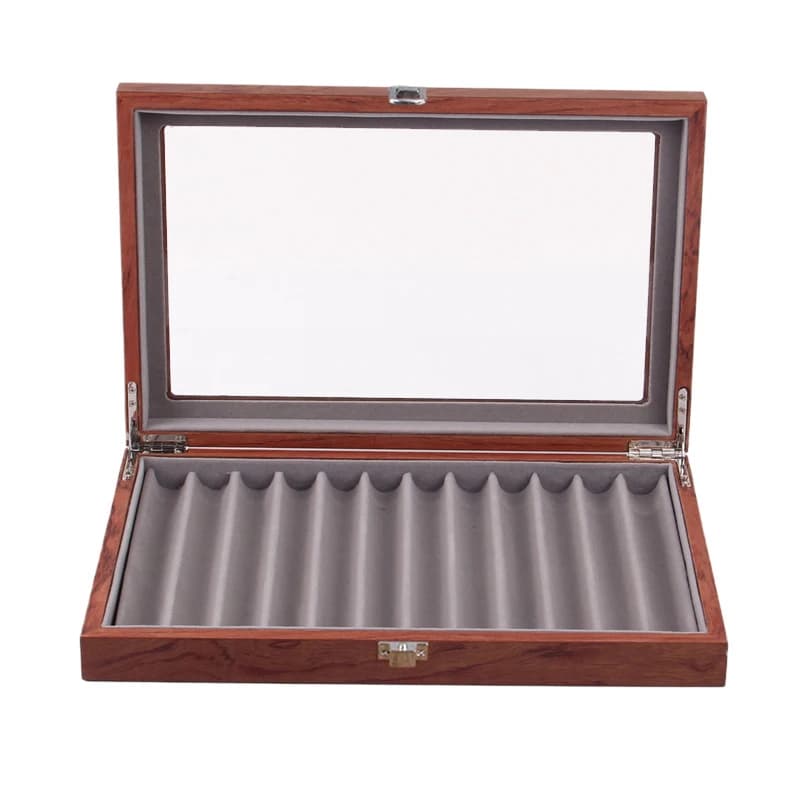 Espositore per penne in legno scatola Organizer per 12 penne, espositore per penne in vetro con coperchio, espositore per collezione di penne per finestre in vetro superiore