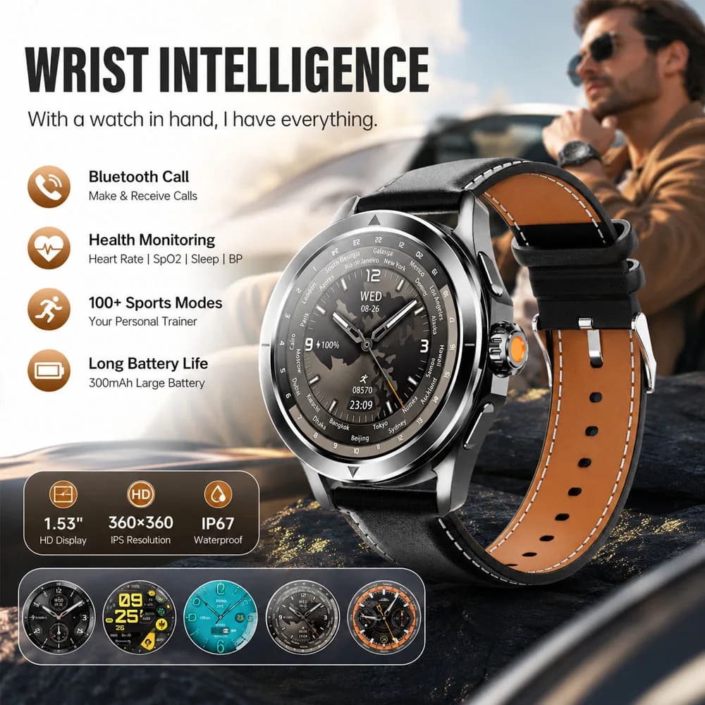 Sports Smartwatch from Exterior with 1.53 Inch Screen, NFC, GPS, Compass, Cardiaca and Health Frequency Monitoring, Waterproof, BT Calls, for Men and Women