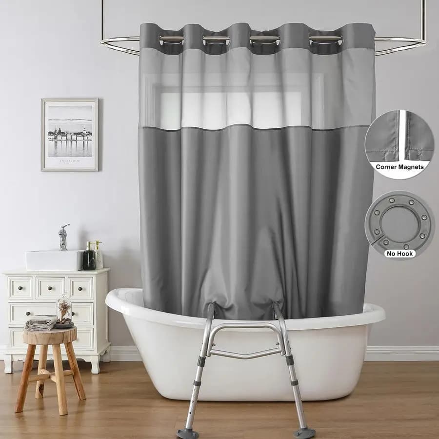 Tenda Doccia per Panchine da Bagno con Finestra a Rete, Tenda Doccia Senza Ganci con Chiusura Magnetica Inferiore in Tessuto, 2 Vert