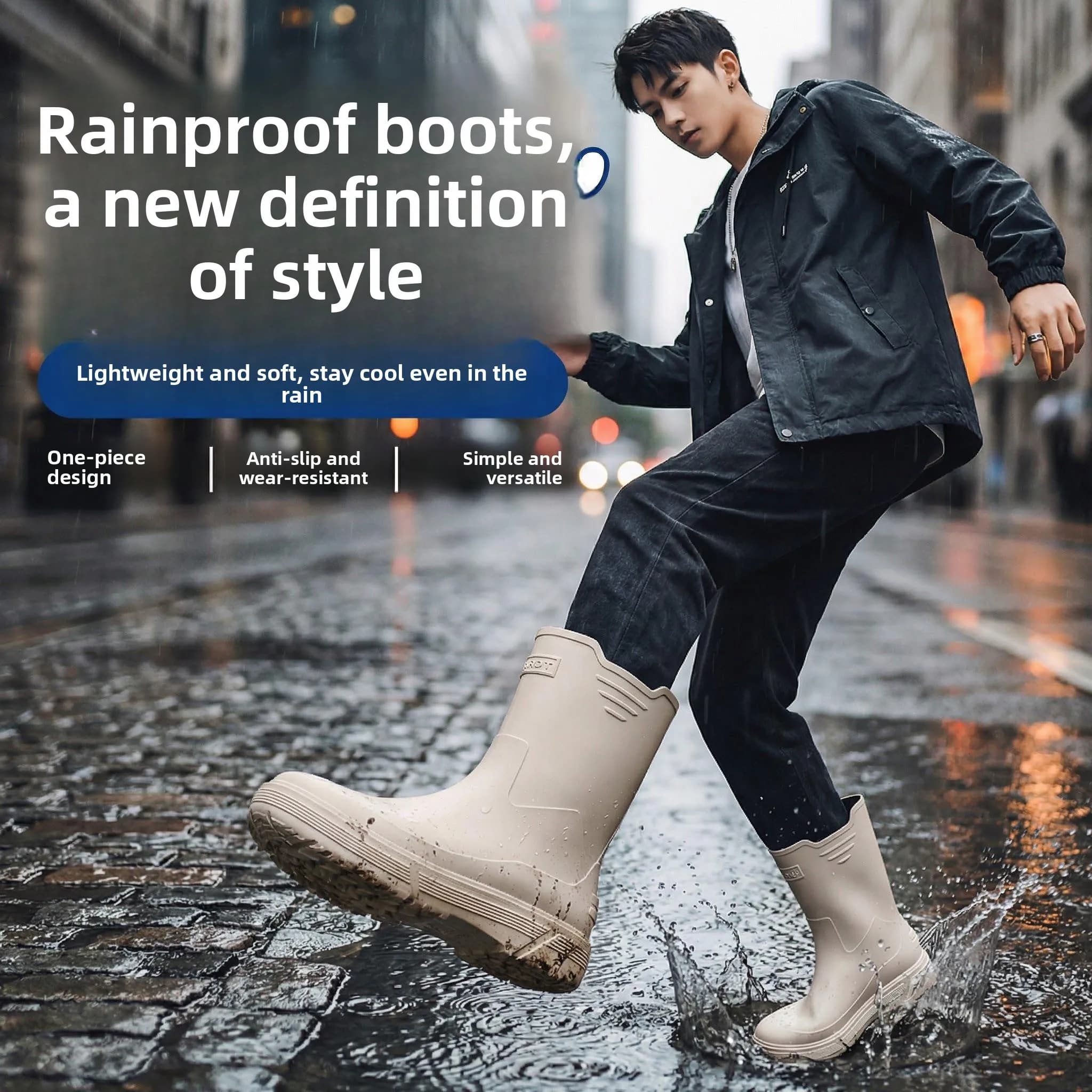 Men's Mid-Calf Rain Boots Waterproof Non-Slip Outdoor Hiking Boots Reusable Summer Boot Covers Korean Fashion Home Living