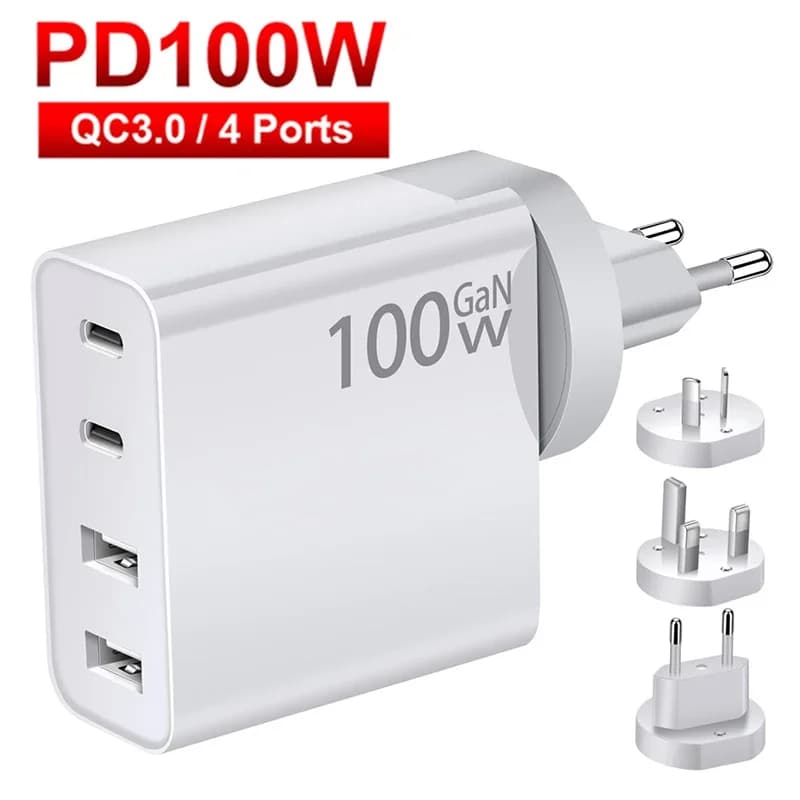 Caricatore GaN da 100 W Spina convertibile Pin pieghevole QC3.0 USB-A Doppio tipo C PD Adattatore di ricarica rapida per tablet telefono cellulare notebook