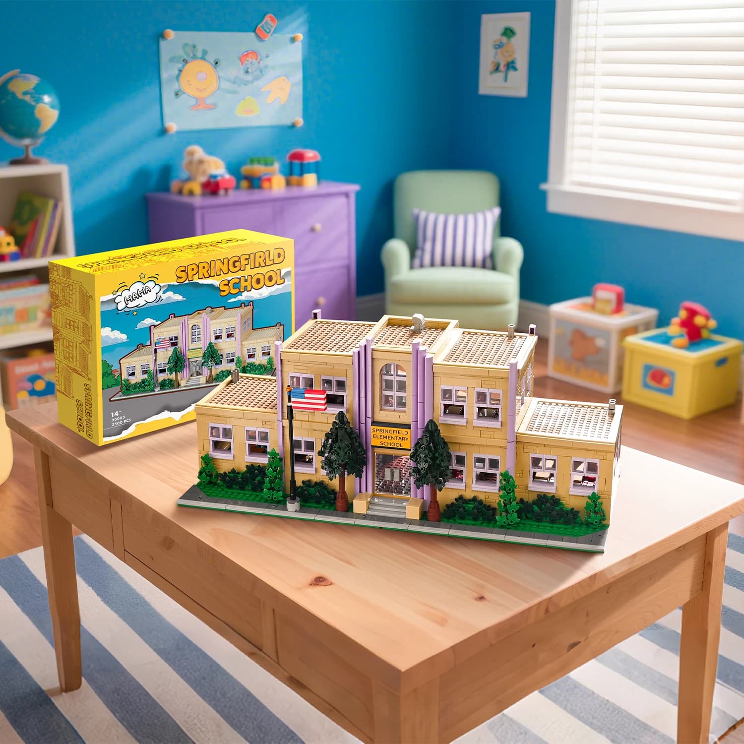 Set di Blocchi da Costruzione della Scuola di Springfield - MOC 3500 Pezzi, Kit Architettonico in Mattoncini Stile Anime per Collezionisti e Decorazioni Festive