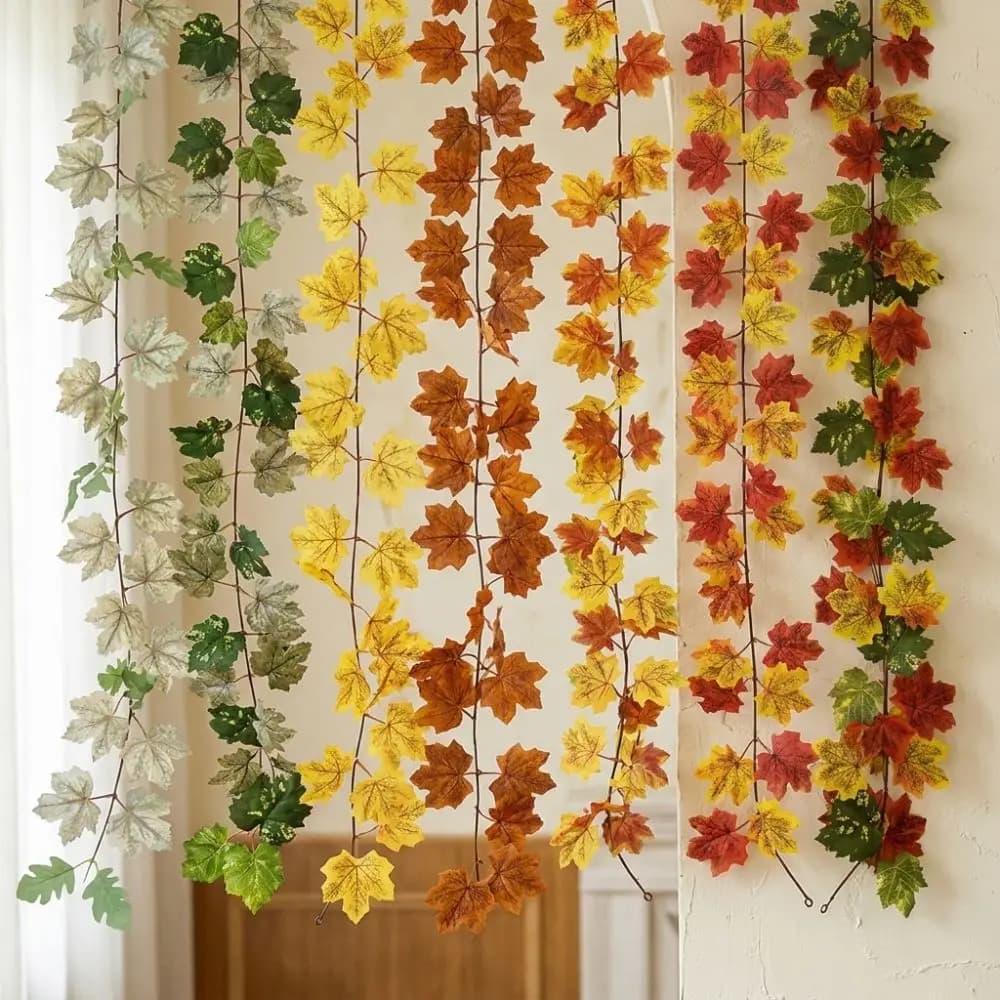 2 Meters Artificial Maple Leaf Garland DIY Craft Hanging Vine Fake Plants Leaf Vines Flexible Floral Plants Fall Foliage Garland