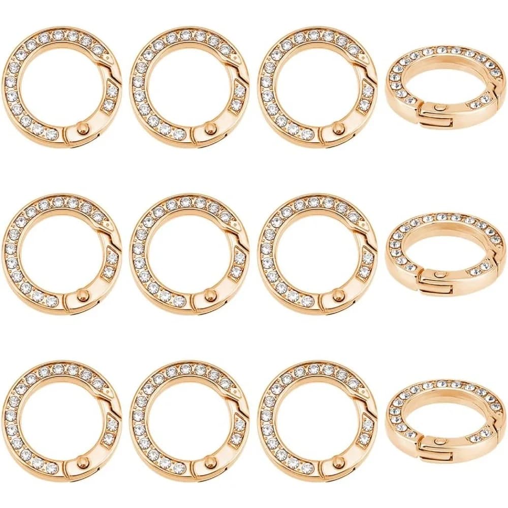 12 Pieces Metal Rhinestone Spring Or Rings Spring Gate Rings Alloy With Rhinestone Rings Round Keychain Buckle Rings for Gate 25mm