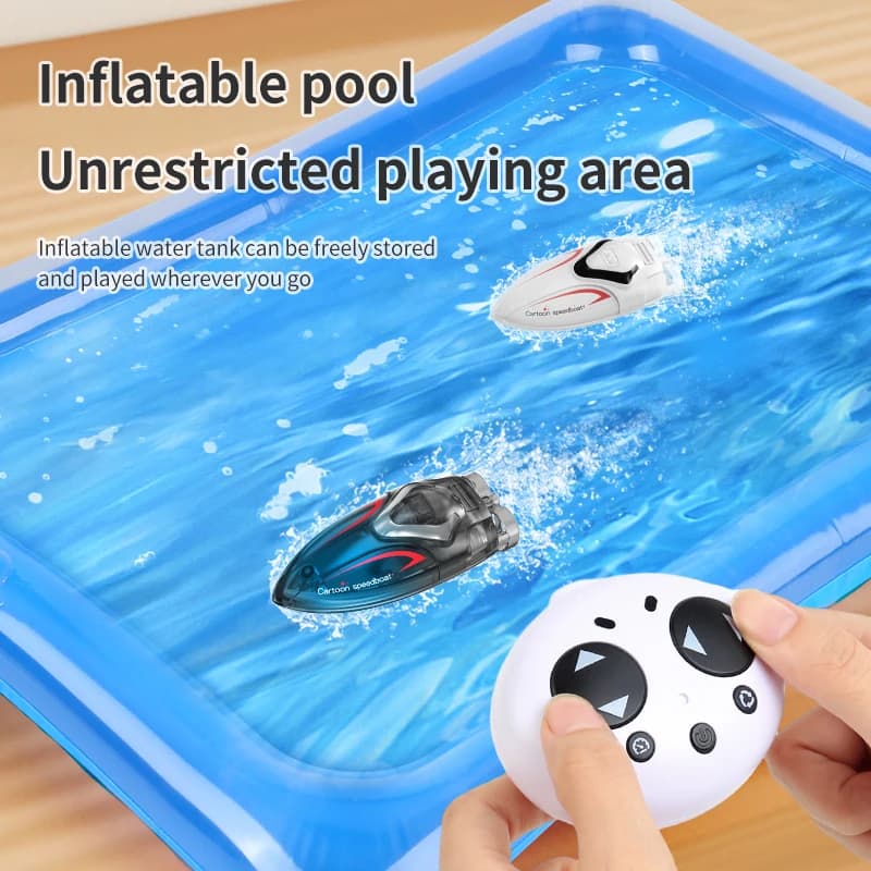 Mini barca RC LED lancha telecomandata portatile piscina gonfiabile giocattoli da bagno ragazzi ragazze regalo gioco d'acqua per due giocatori