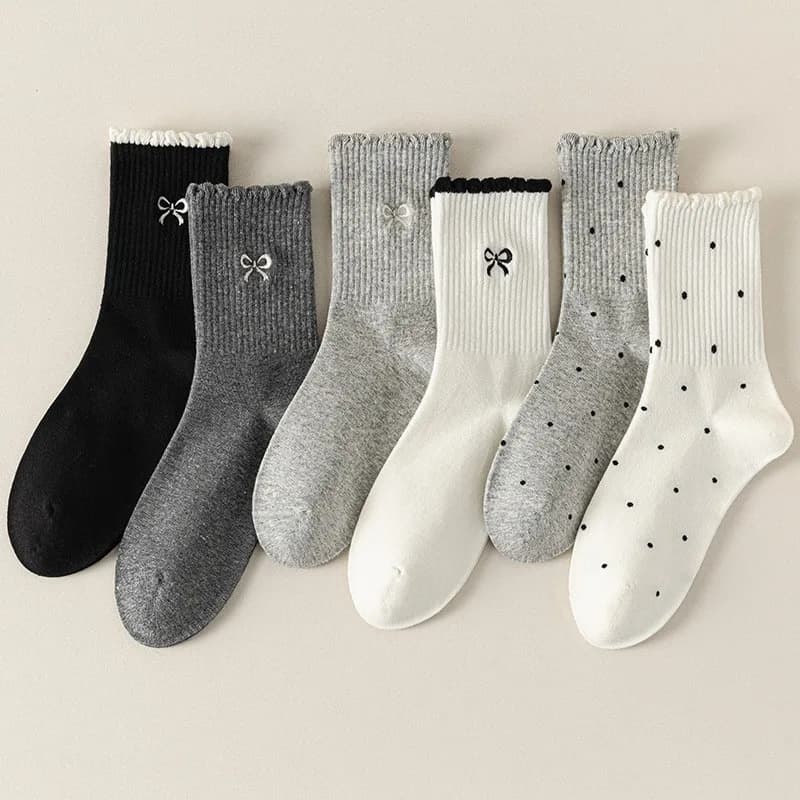 6 paia di calzini da donna per la primavera e l'autunno, con fiocchi a pois, calzini casual carini, versatili, semplici e comodi