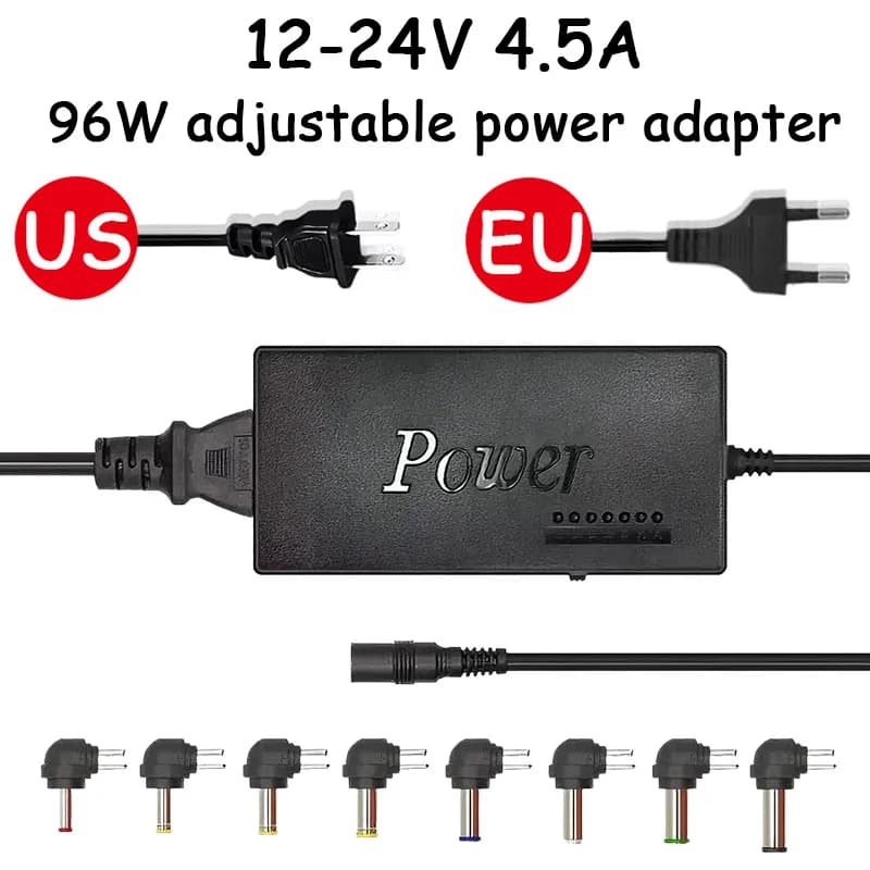 Adattatore di Alimentazione Universale per Laptop DC 12V/15V/16V/18V/19V/20V/24V 4.5A 96W con Spina EU/US per DELL, Lenovo, Sony, Toshiba