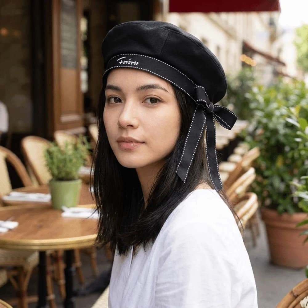 Vintage Bowknot Sailor Hat Ribbon Tie JK Beret Cap Uniform Cap School Style Painter Hat Ladies