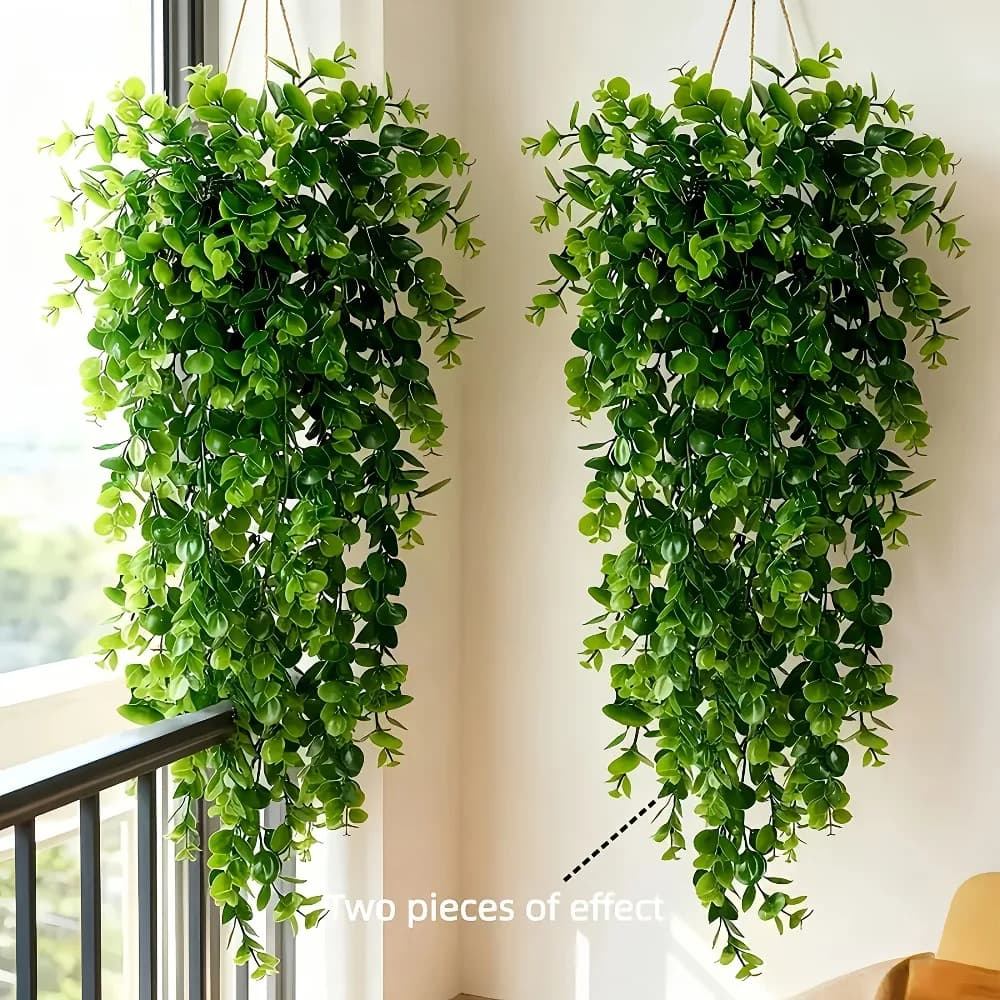 2 Pieces of Artificial Edera Plants Realistic, Green Felts Wall Decoration, Patio, Home Garden