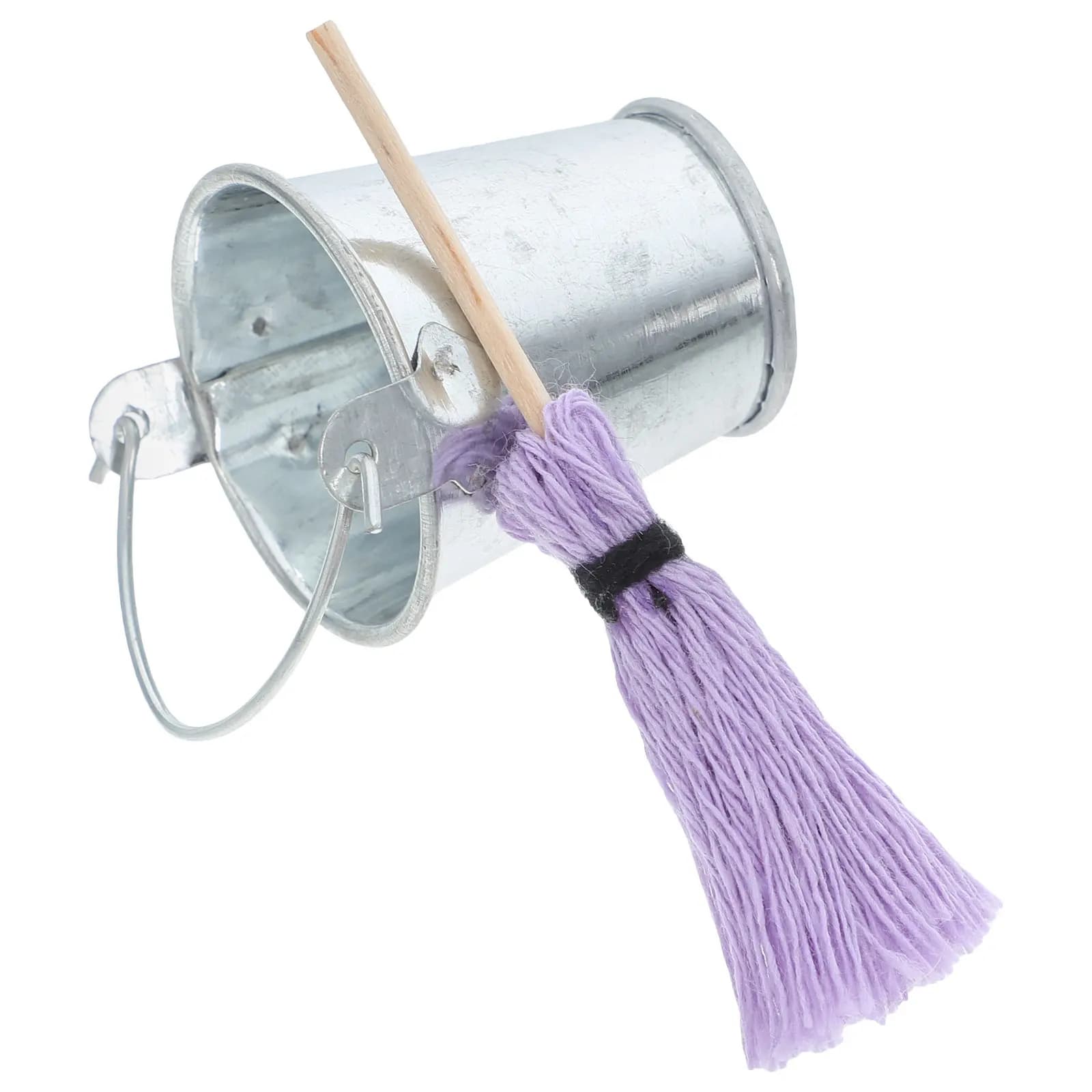 Set Mini Mop e Secchio in Metallo, Mini Mop Realistico, Secchio in Latta in Miniatura, Accessori per la Pulizia della Casa delle Bambole, Decorazione per la Casa