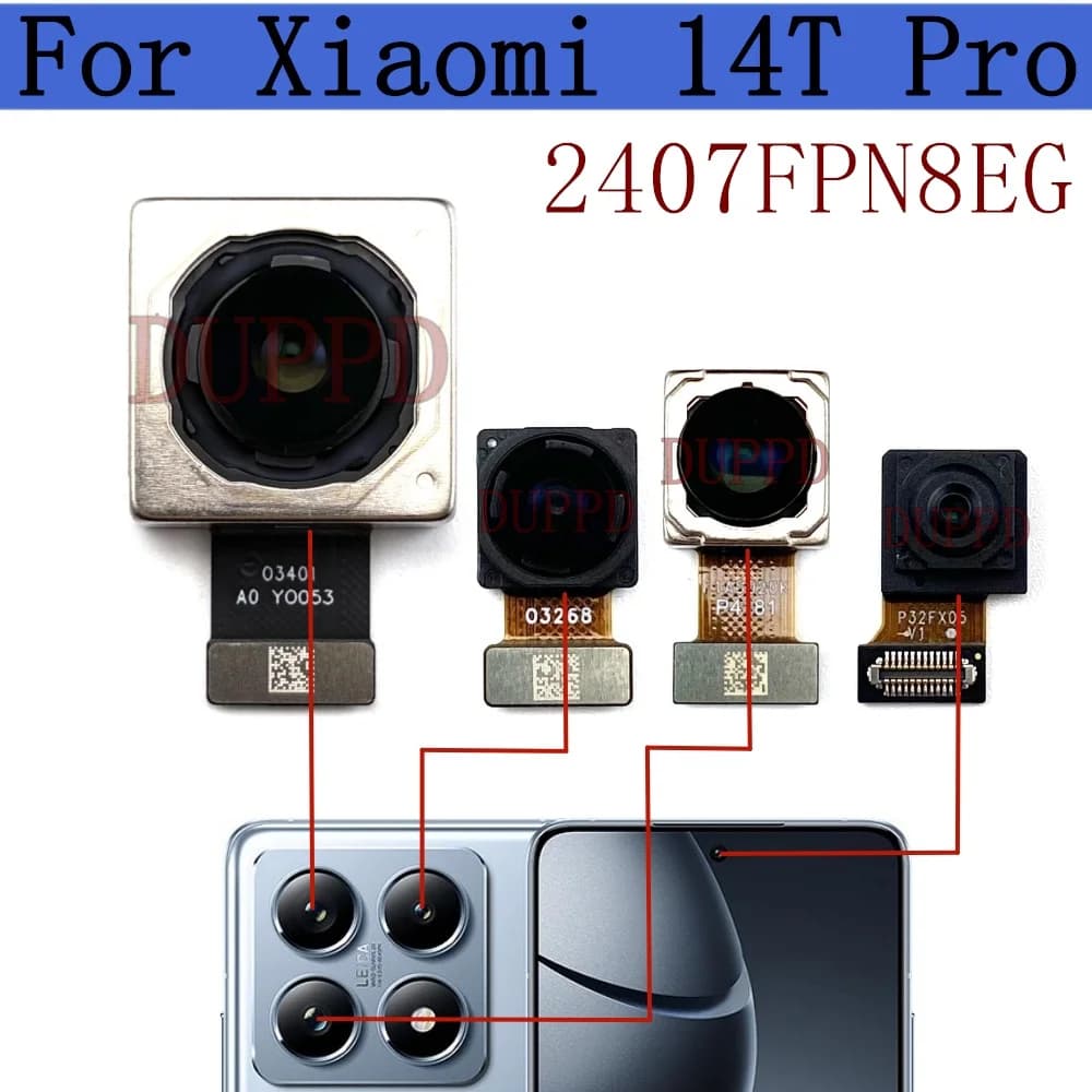 Fotocamera posteriore anteriore per Xiaomi 14T Pro 2407FPN8EG Selfie frontale Ampio modulo fotocamera frontale posteriore parti del cavo flessibile Mi 14T Pro