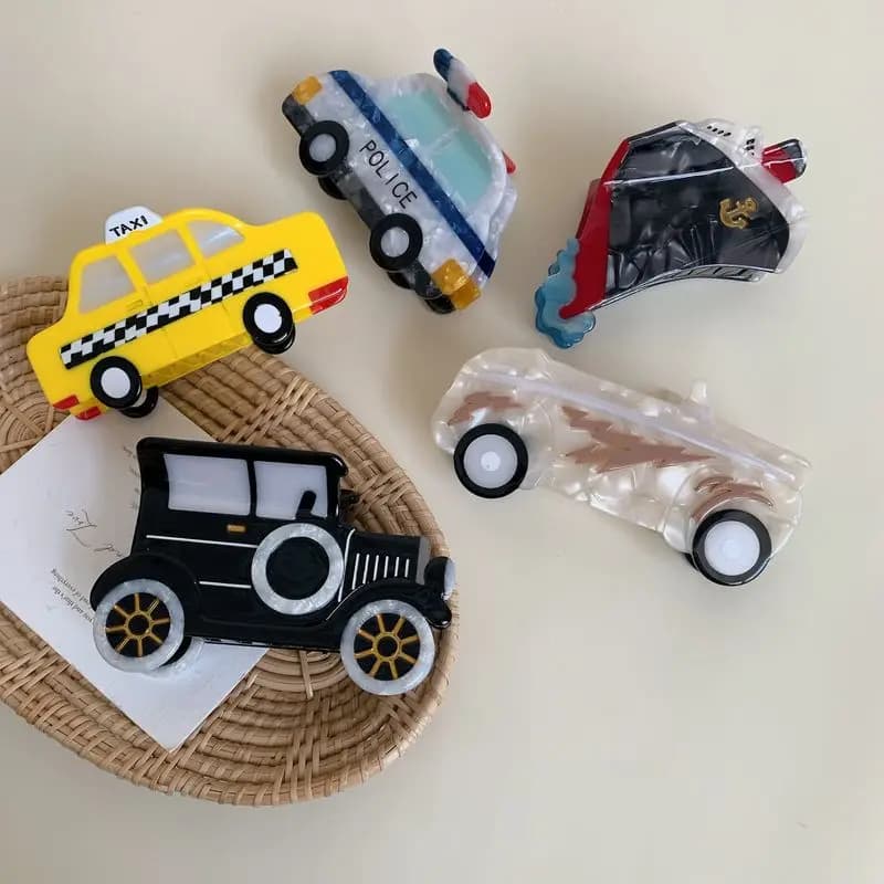1pc nuovo creativo auto acido acetico impugnatura cartone animato auto della polizia auto sportiva clip di capelli parte posteriore della testa capelli a spirale clip di squalo ornamento per capelli