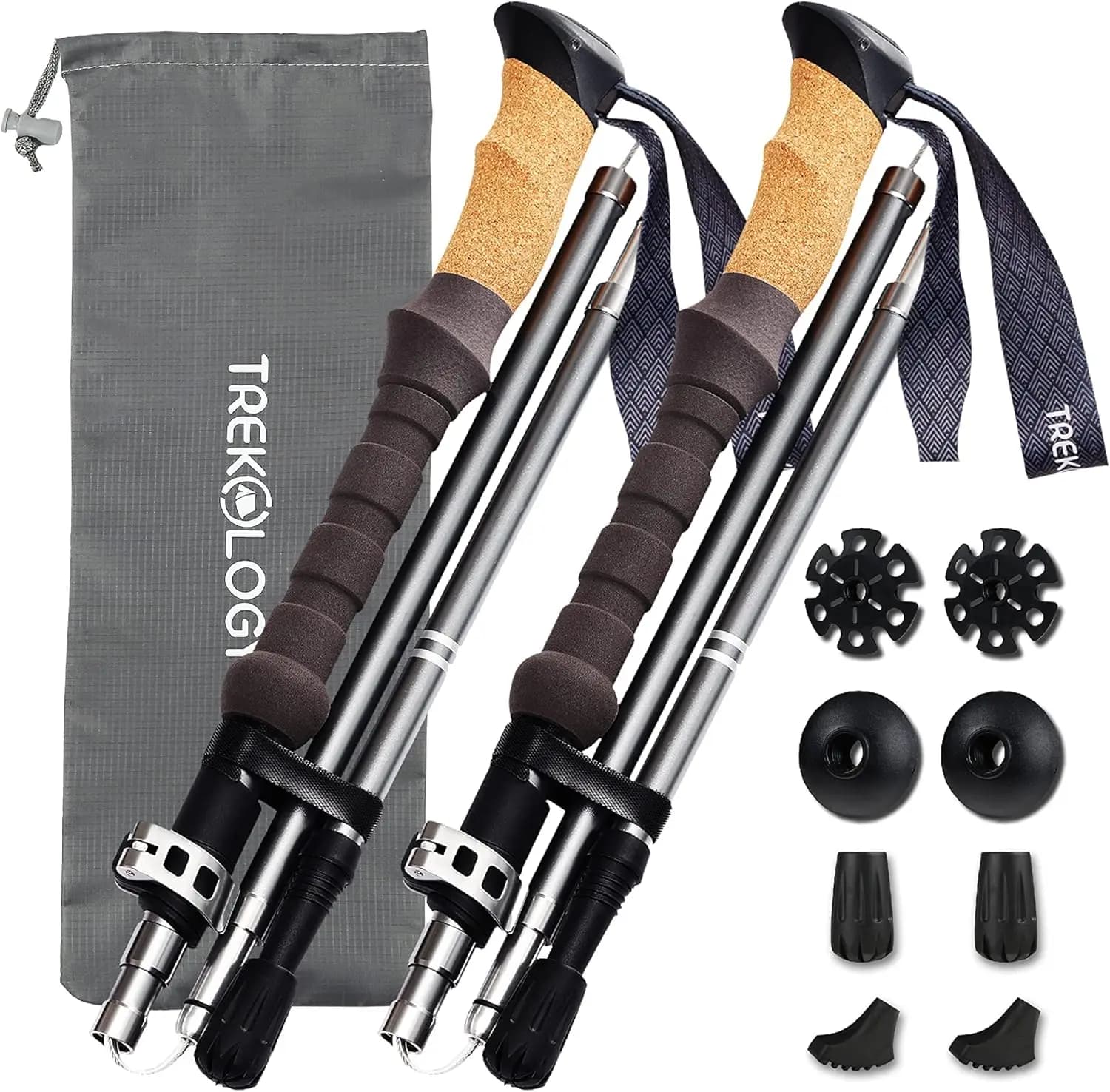 Trekking sticks with cork – Lightweight and Foldable hiking sticks, Adjustable height, Compact travel design, Air transport approved