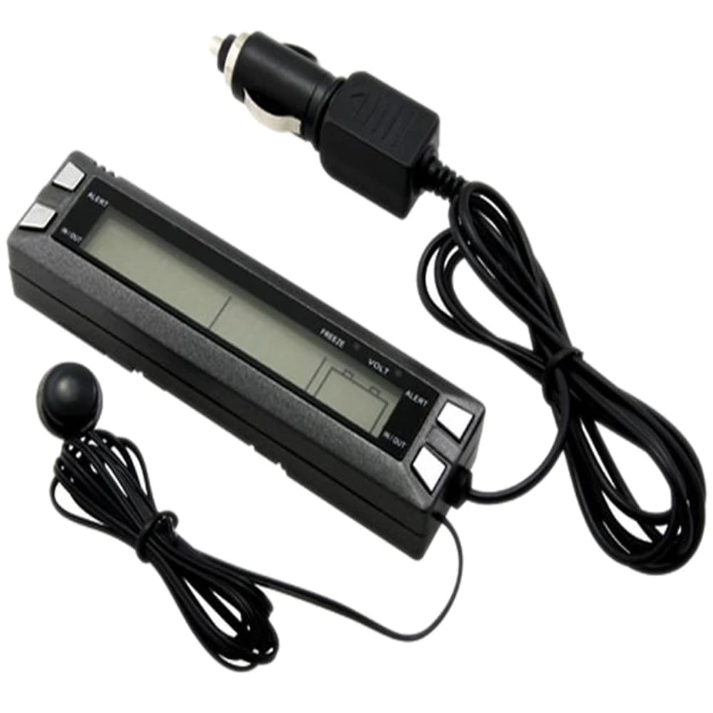 Monitor di Temperatura e Voltaggio per Auto 12V con Doppio Display, Termometro Interno/Esterno, Allarme di Sovratensione e Sottotensione della Batteria