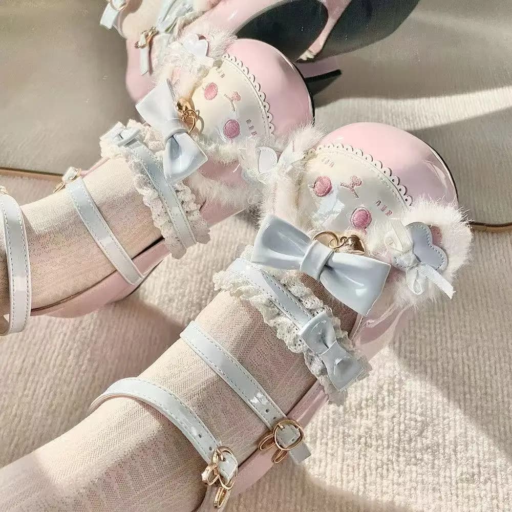 Scarpe Luo a testa grande Ragazza Lolita giapponese Jk Scarpe in pelle Simpatica bambola di coniglio Mary Jane Lolita Scarpe singole