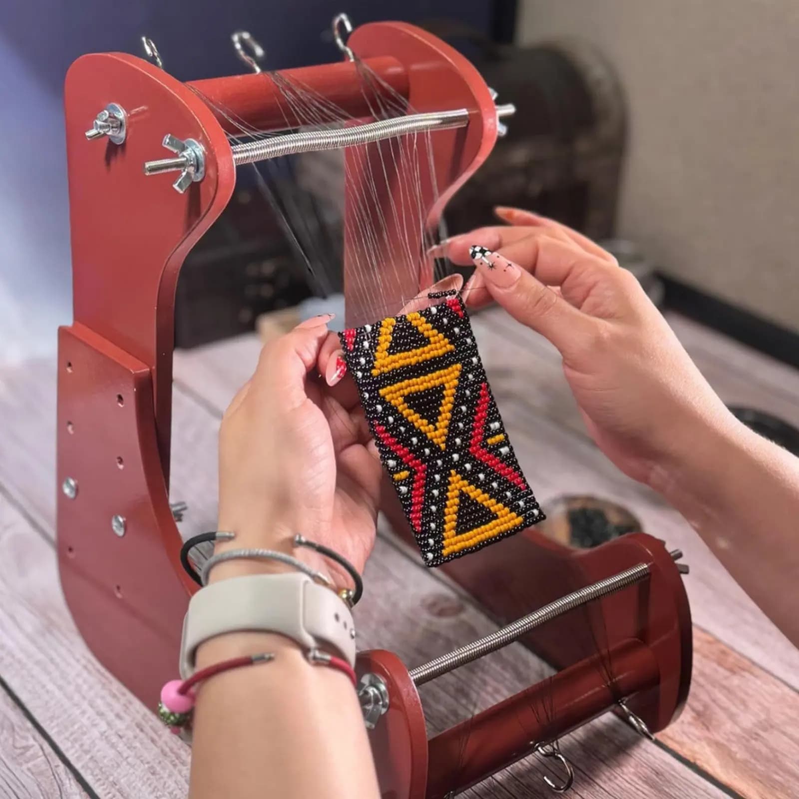 DIY Bracelet Weaving Machine Sleek Finish Adjustable Beading Frame Wooden Bead Loom Jewelry Making Loom Kit for Beginners, Home