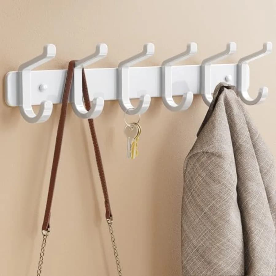 Appendiabiti da parete resistente: appendiabiti in metallo con 6 ganci per appendere cappelli, vestiti, accappatoi, chiavi, zaini, asciugamani da bagno, J