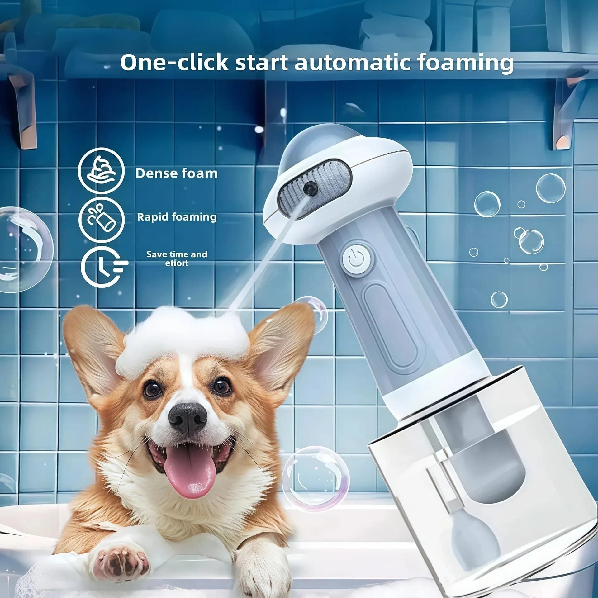 Sapone spray automatico rapido e conveniente per cani, wireless, silenzioso, USB, schiuma per pulizia profonda, bagno, shampoo, schiuma spray