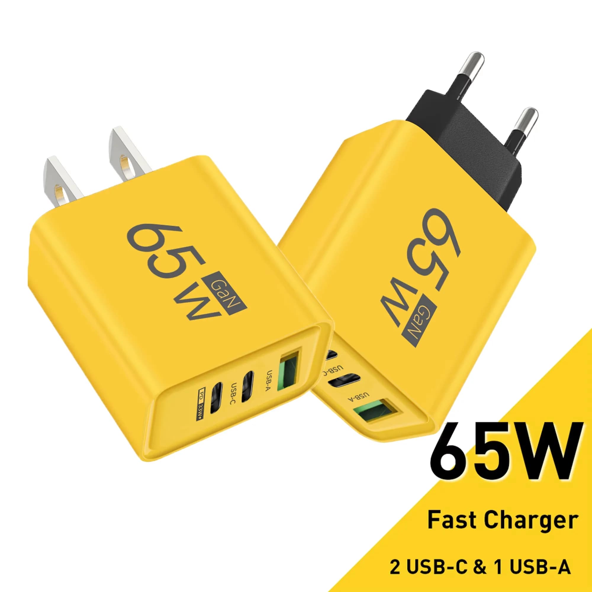 Caricabatterie USB Type C da 65W con ricarica rapida PD per cellulari, adattatore di alimentazione da viaggio per iPhone, Xiaomi, Samsung, Huawei.