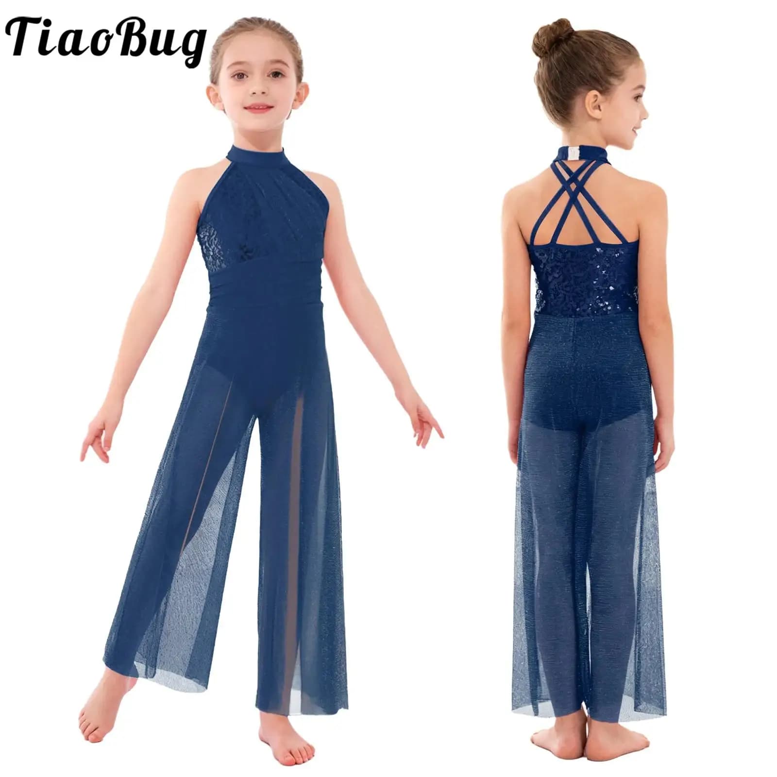 Bambini Ragazze Moderna Danza Lirica Tuta Senza Maniche Lucido Paillettes Maglia Split Balletto Pattinaggio di Figura Ginnastica Body Body
