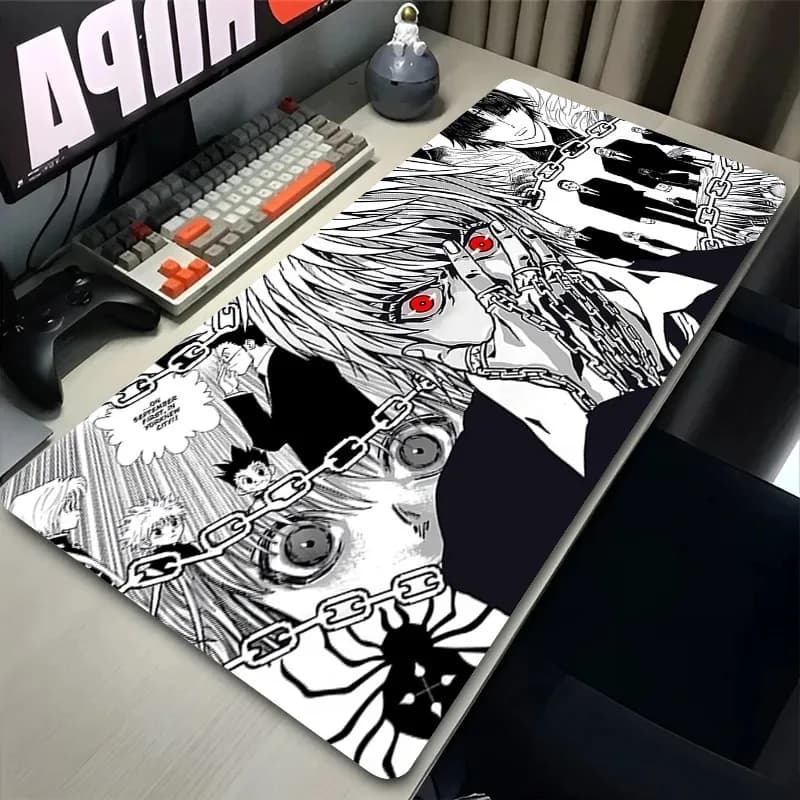 Tappetino per mouse Laptop Tappetino per tastiera Anime giapponese H-hunter X H-hunter Gamer Cabinet Scrivania Tappetino per mouse PC Tappetino per mouse Kurapika in bianco e nero