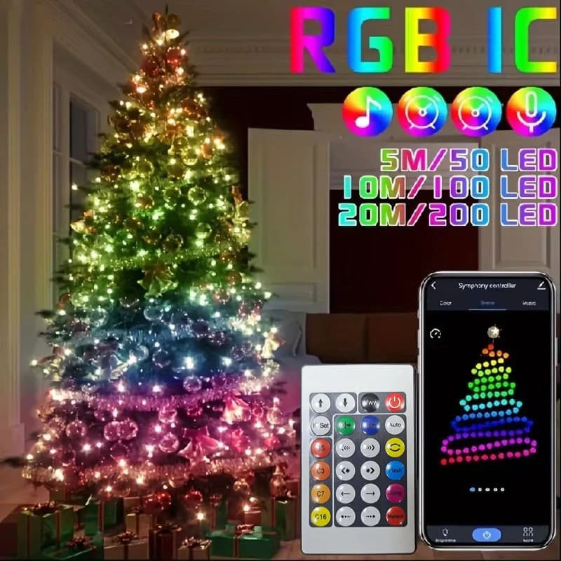 USB 5V Smart RGB-IC Fairy String Lights Christmas Lights Decorations WS2812 APP Bluetooth Ghirlanda Lamp and remote control